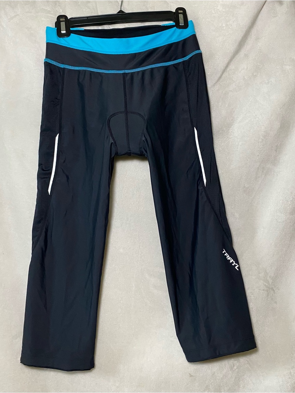 Women’s Black Cycling Capri Leggings with Blue Waistband